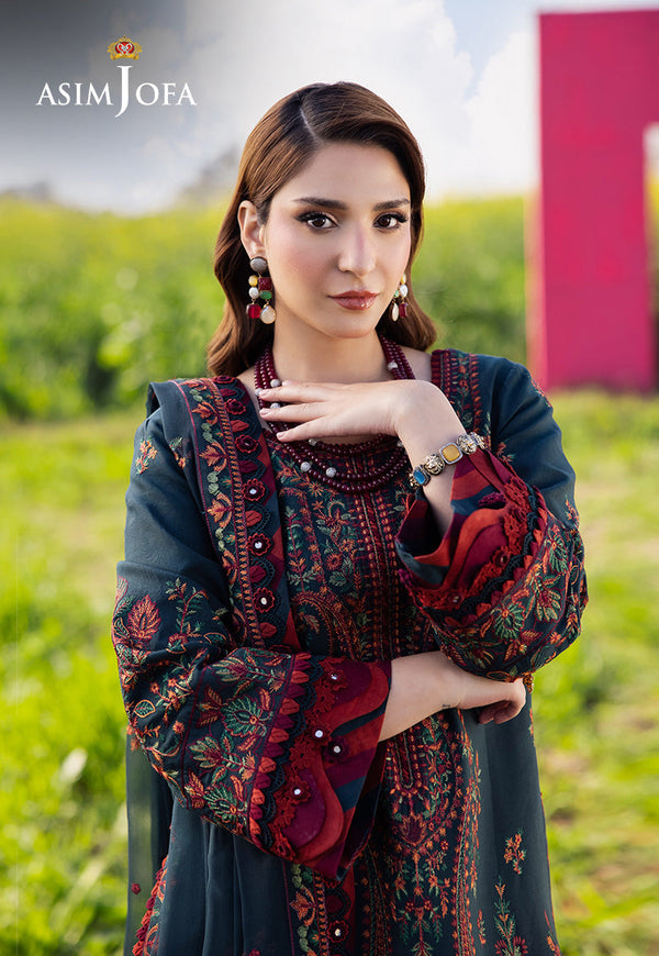 3PC LAWN EMBROIDERED SHIRT WITH CHAFOONEMBROIDERED DUPATA AND TROUSER - 677