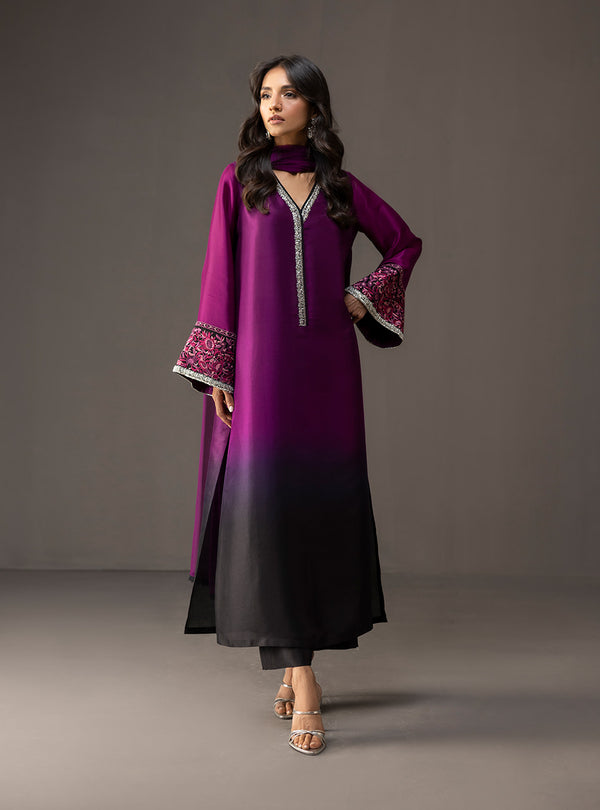 3 Piece Unstitched Embroidered and Printed SIlk Suit V226