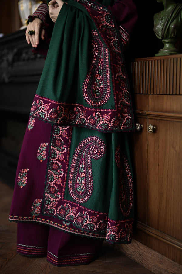 '-3PC LAWNEMBROIDERED SHIRT WITH LawnEMBROIDERED SHAWL AND TROUSER- 678