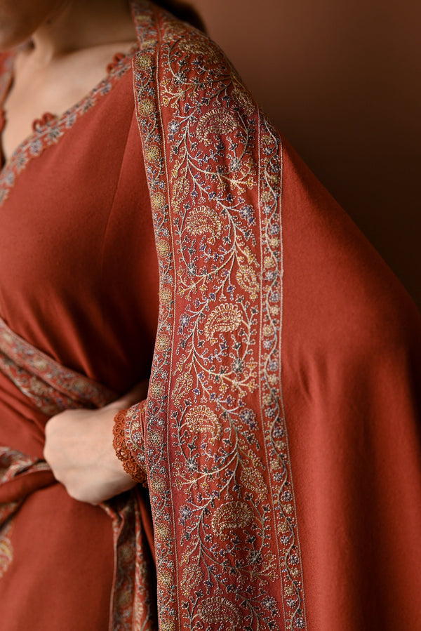 3PC LAWN EMBROIDERED SHIRT WITH DHANAK EMBROIDERED SHAWL AND TROUSER V679