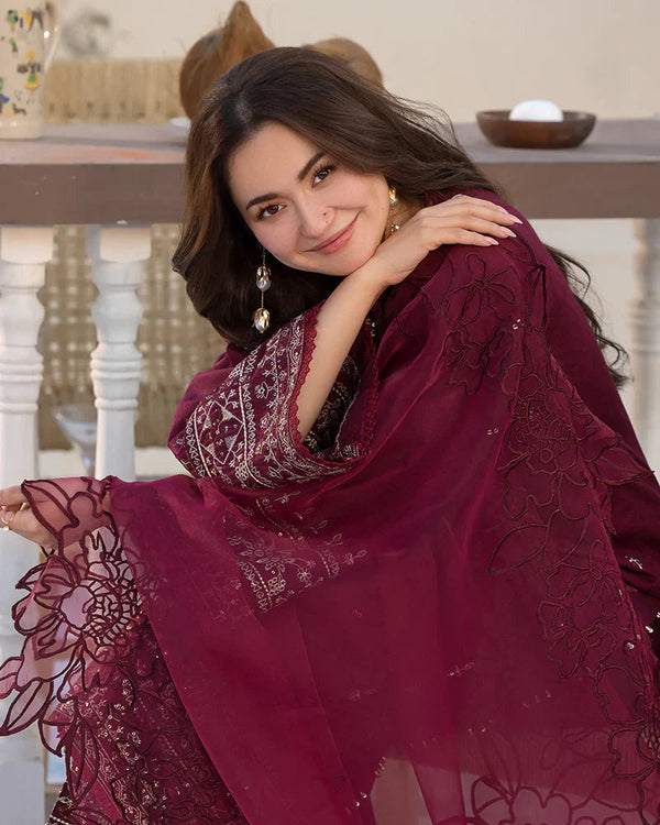 Lawn-3PC Embroidered Shirt with Organza Embroidered Dupatta V1351
