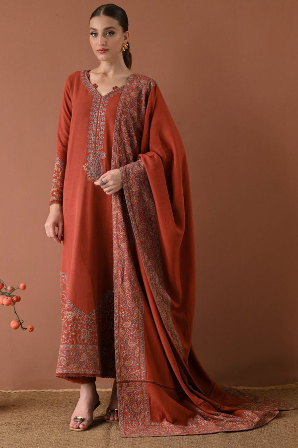 3PC LAWN EMBROIDERED SHIRT WITH DHANAK EMBROIDERED SHAWL AND TROUSER V679