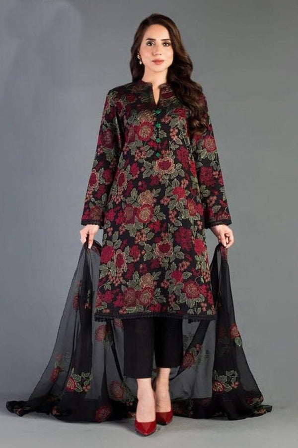 3 Piece Embroidered Lawn Suit with Embroidered bamber Chiffon Dupatta BR345