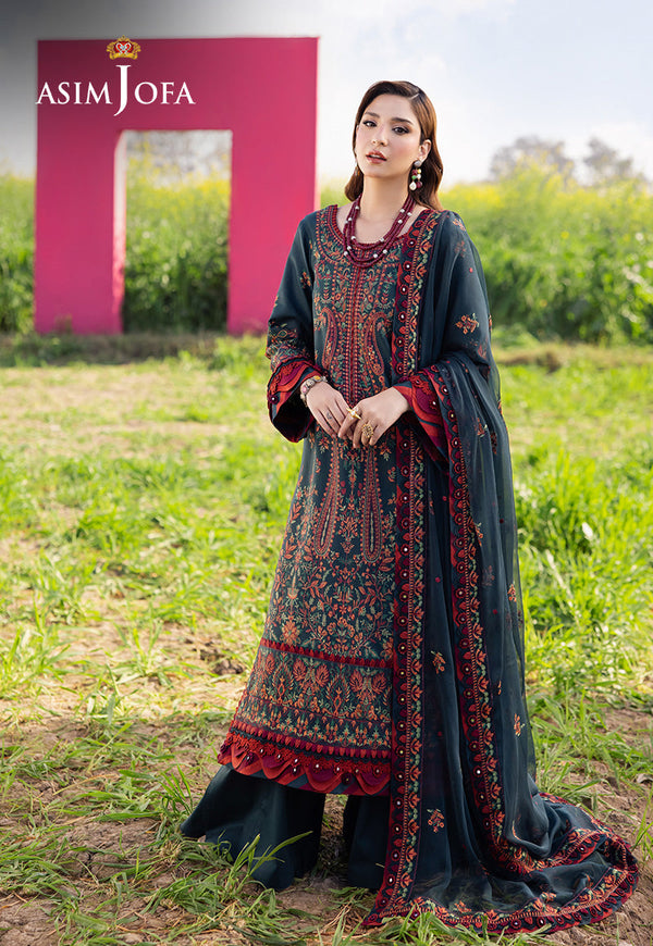 3PC LAWN EMBROIDERED SHIRT WITH CHAFOONEMBROIDERED DUPATA AND TROUSER - 677