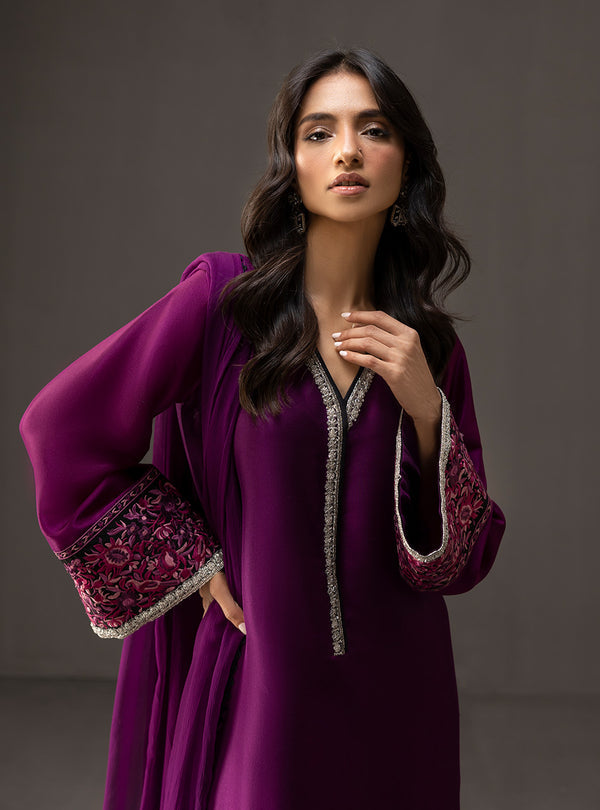 3 Piece Unstitched Embroidered and Printed SIlk Suit V226