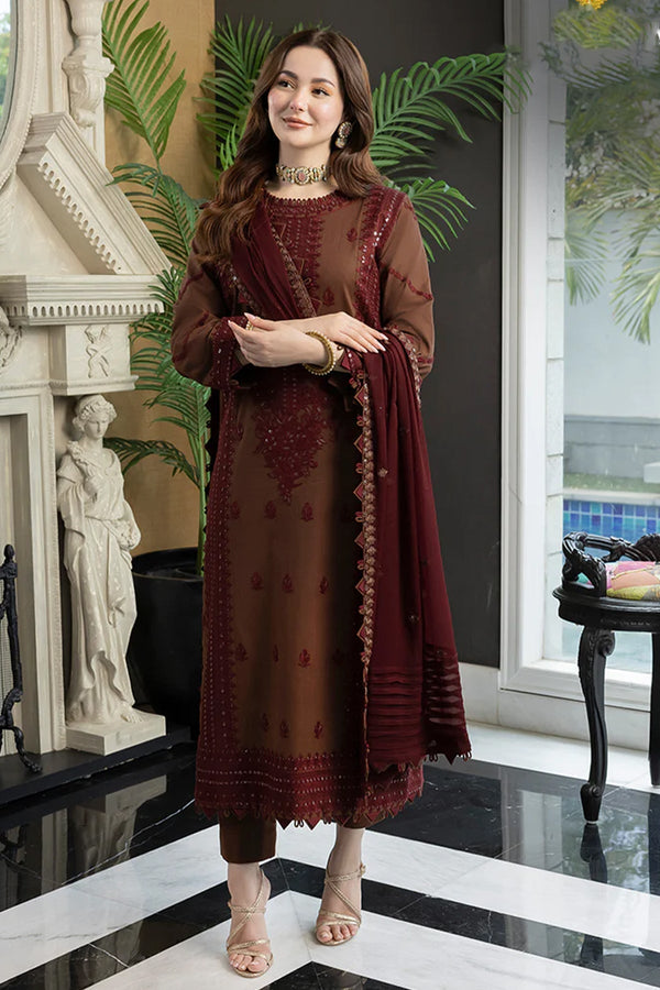 3PC LAWN EMBROIDERED SHIRT WITH CHIFFON EMBROIDERED DUPATTA AND TROUSER Aj2556