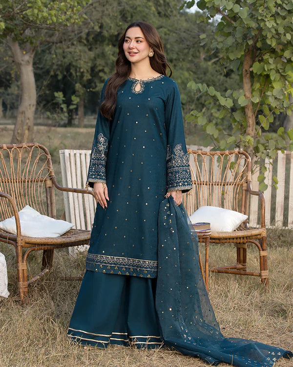 Lawn-3PC Embroidered Shirt with Organza Sequence Embroidered Dupatta V1350