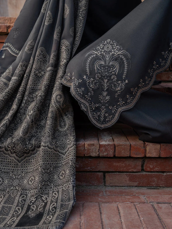 IZEL-3PC DHANAK EMBROIDERED SHIRT WITH WOOL PRINTED SHAWL & TROUSER 736